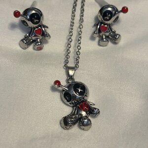 Voodoo Necklace Earrings Set Emo Goth